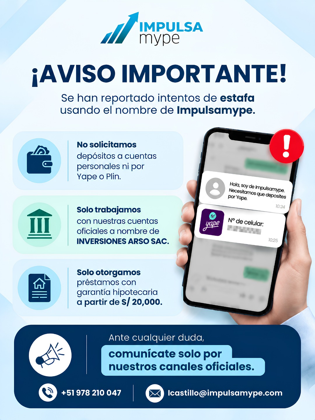 Aviso importante de ImpulsaMYPE sobre intentos de estafa